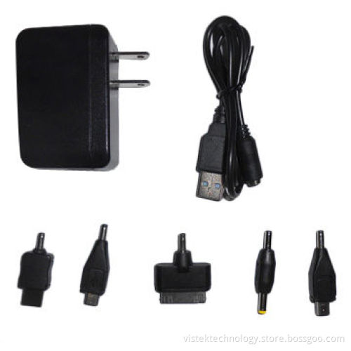 US Wall-mount 5V 2A USB AC/DC Adapter for iPhone and Kinds Tablet PC with Interchangeable DC Tips
